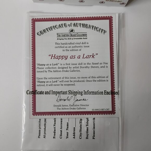 Ashton-Drake “Happy as a Lark” Mini Doll – Sweet As You Please Collection (2008) - Picture 4 of 5